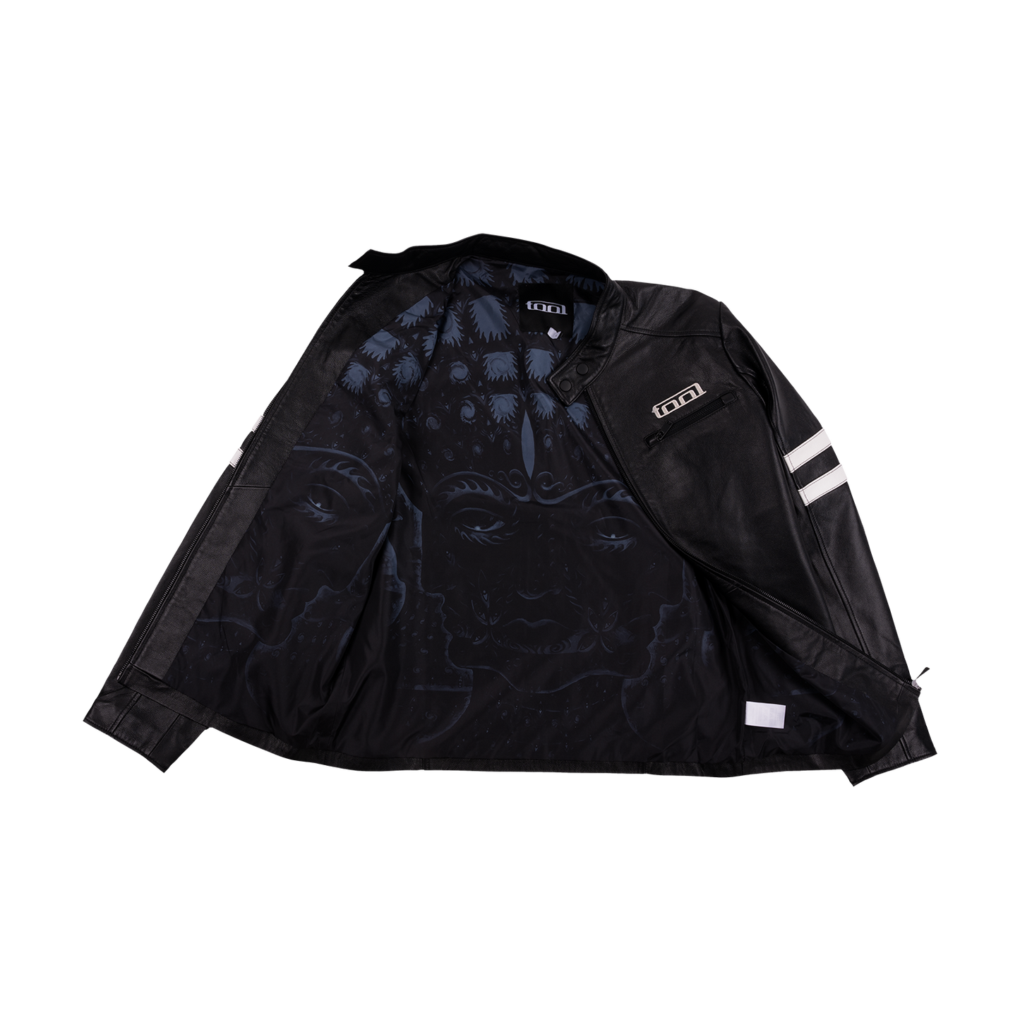 10,000 Days Blue Lined Banded Leather Jacket