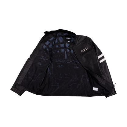 10,000 Days Blue Lined Banded Leather Jacket