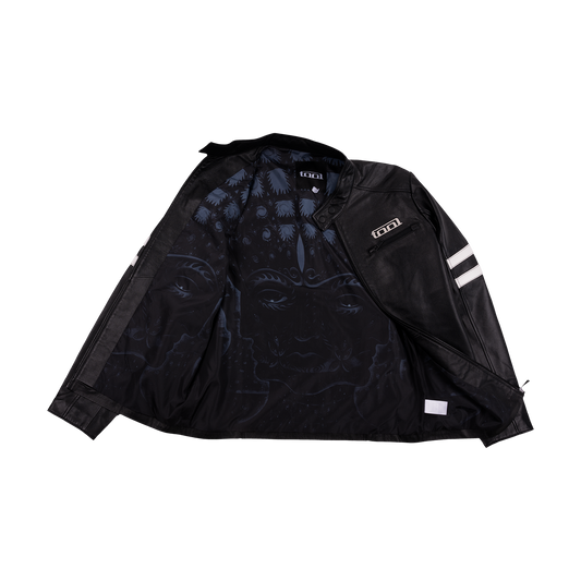 10,000 Days Blue Lined Banded Leather Jacket