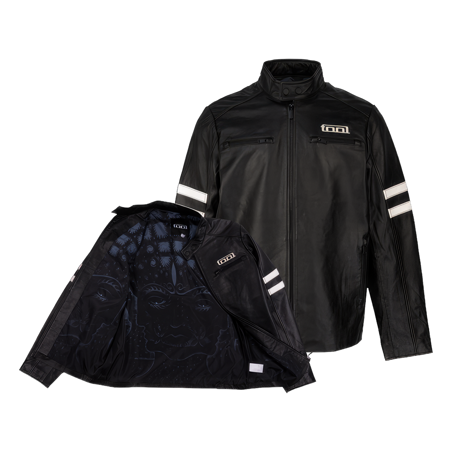 10,000 Days Blue Lined Banded Leather Jacket