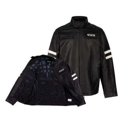 10,000 Days Blue Lined Banded Leather Jacket
