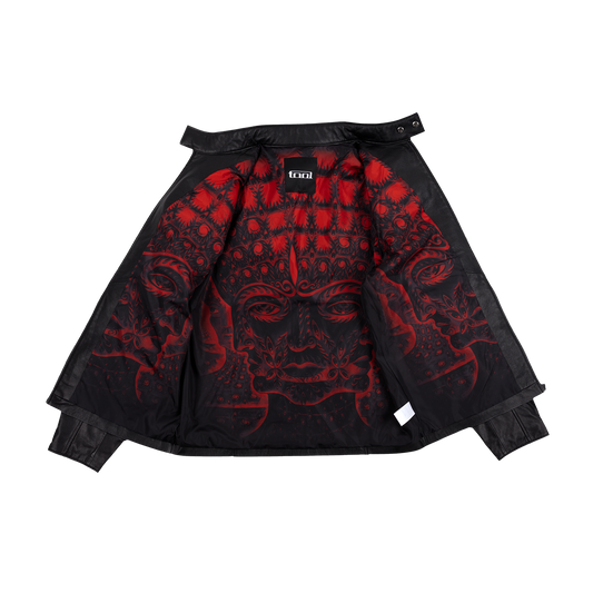 10,000 Days Red Lined Banded Leather Jacket