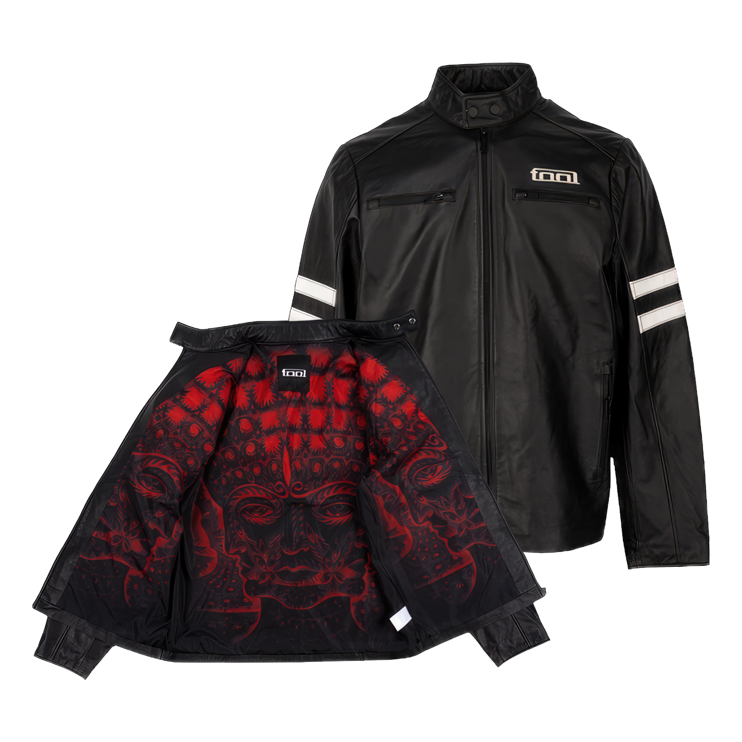 10,000 Days Red Lined Banded Leather Jacket