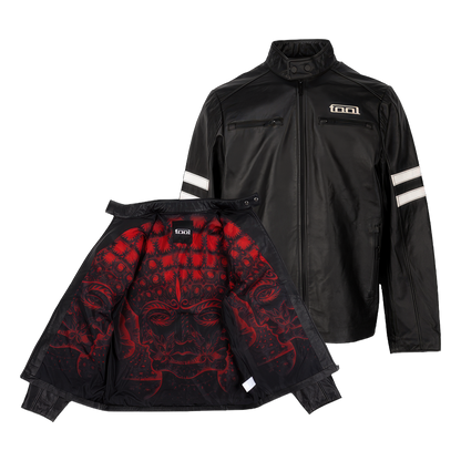 10,000 Days Red Lined Banded Leather Jacket