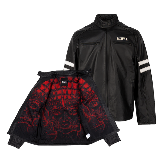 10,000 Days Red Lined Banded Leather Jacket
