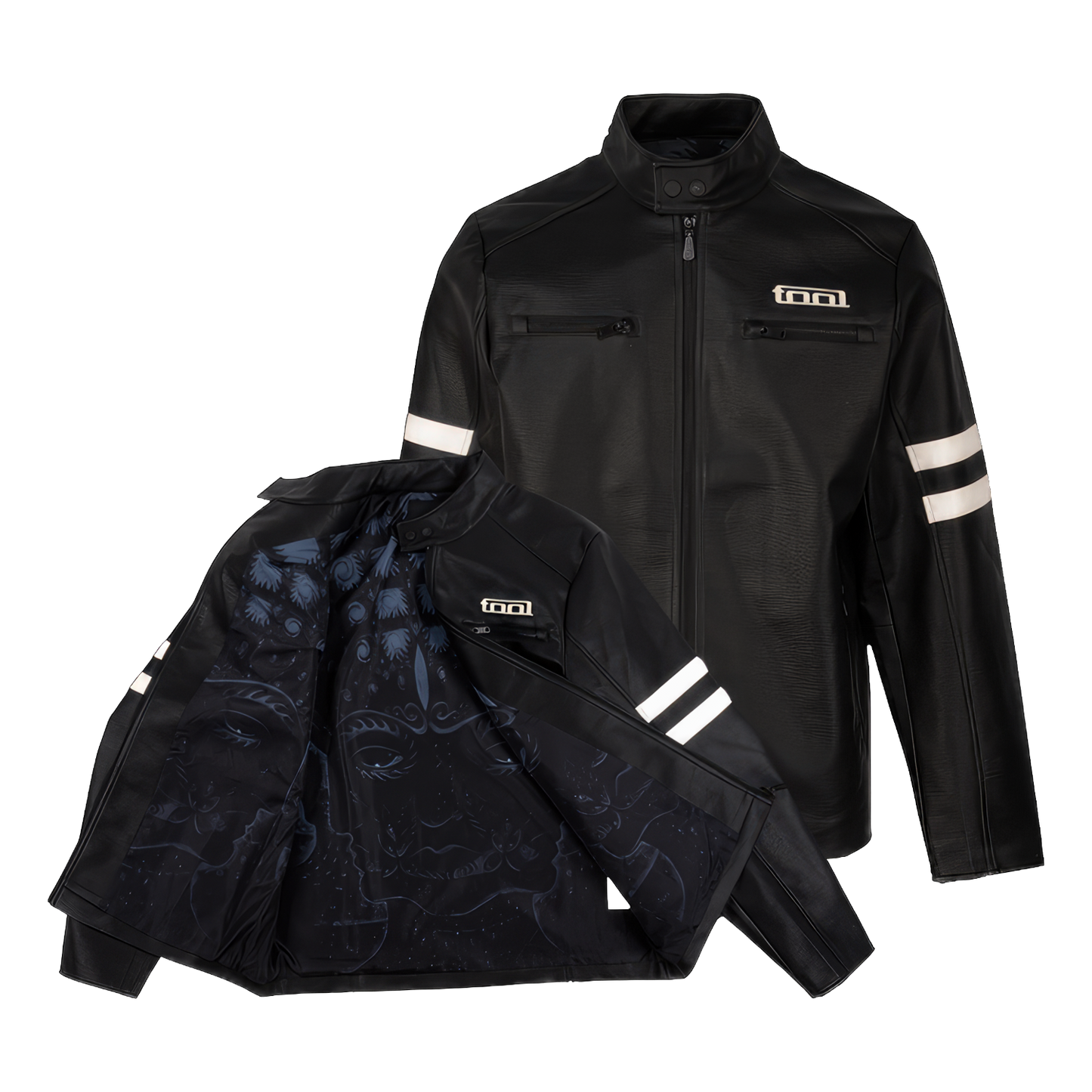 10,000 Days Blue Lined Banded Faux Leather Jacket