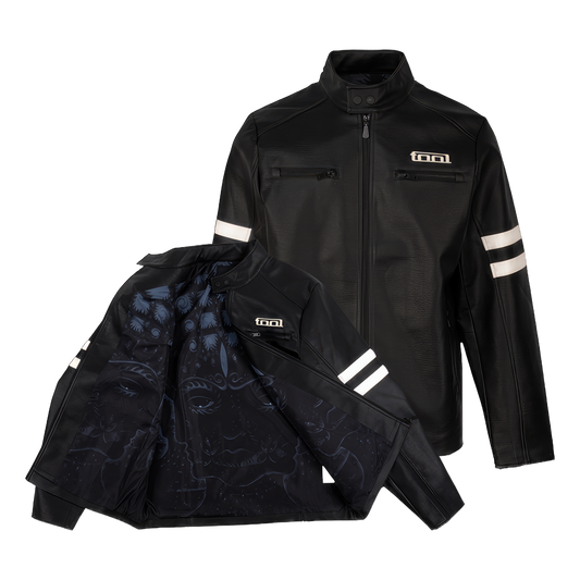 10,000 Days Blue Lined Banded Faux Leather Jacket