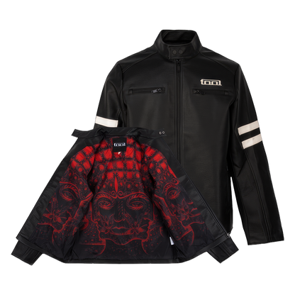 10,000 Days Red Lined Banded Faux Leather Jacket