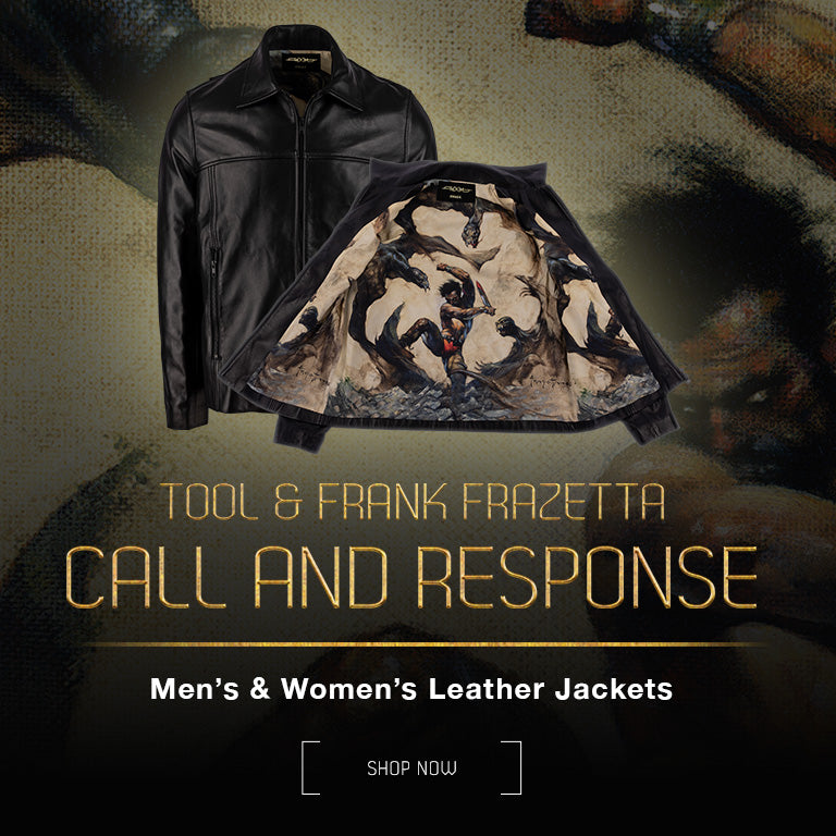 Tool and Frank Frazetta, Cal l and Response. Men's and women's leather jackets.